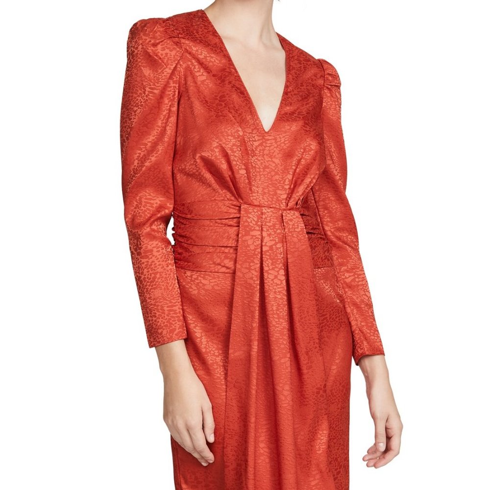 Saylor Farrow V - Neck Satin Jacquard  Red Dress EUC Size Misses XS